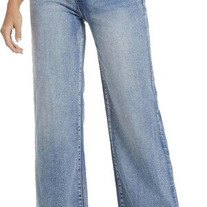 Women's Wide Leg Jeans High Waisted Strechy Jeans for Women Straight Raw Hem Loo